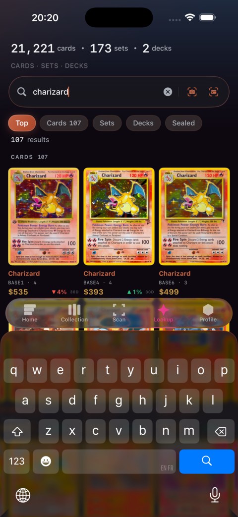 Price lookup for a Charizard card